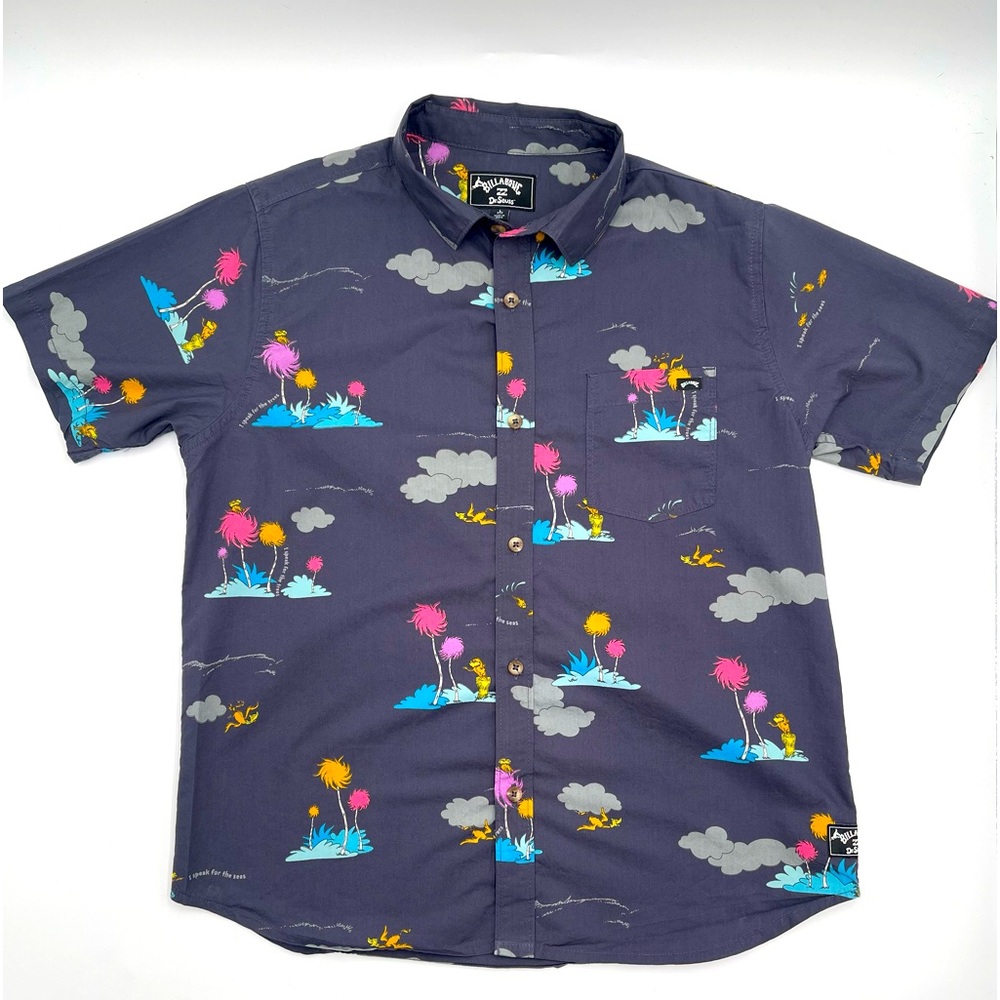 Billabong x Dr. Seuss Lorax Island Short Sleeve Boys Shirt Large (Charcoal/Navy)